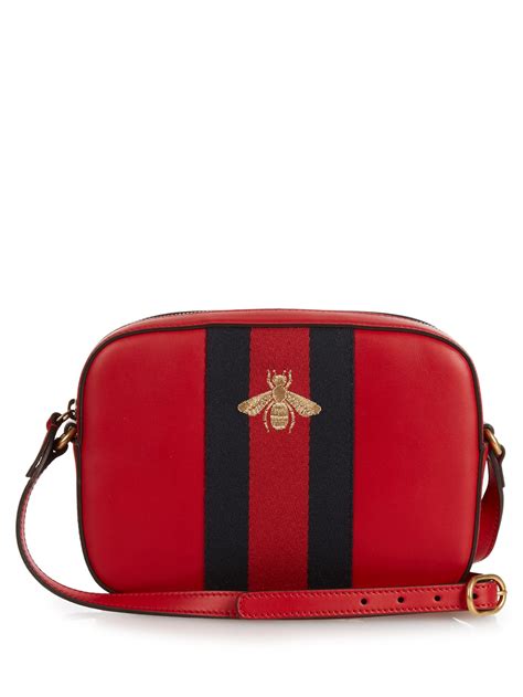 gucci linea bee-embroidered leather crossbody bag|gucci bee collection.